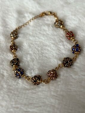 Vintage 18k gold plated Multicolor pave ball bracelet 7”-8” with lobster clasp